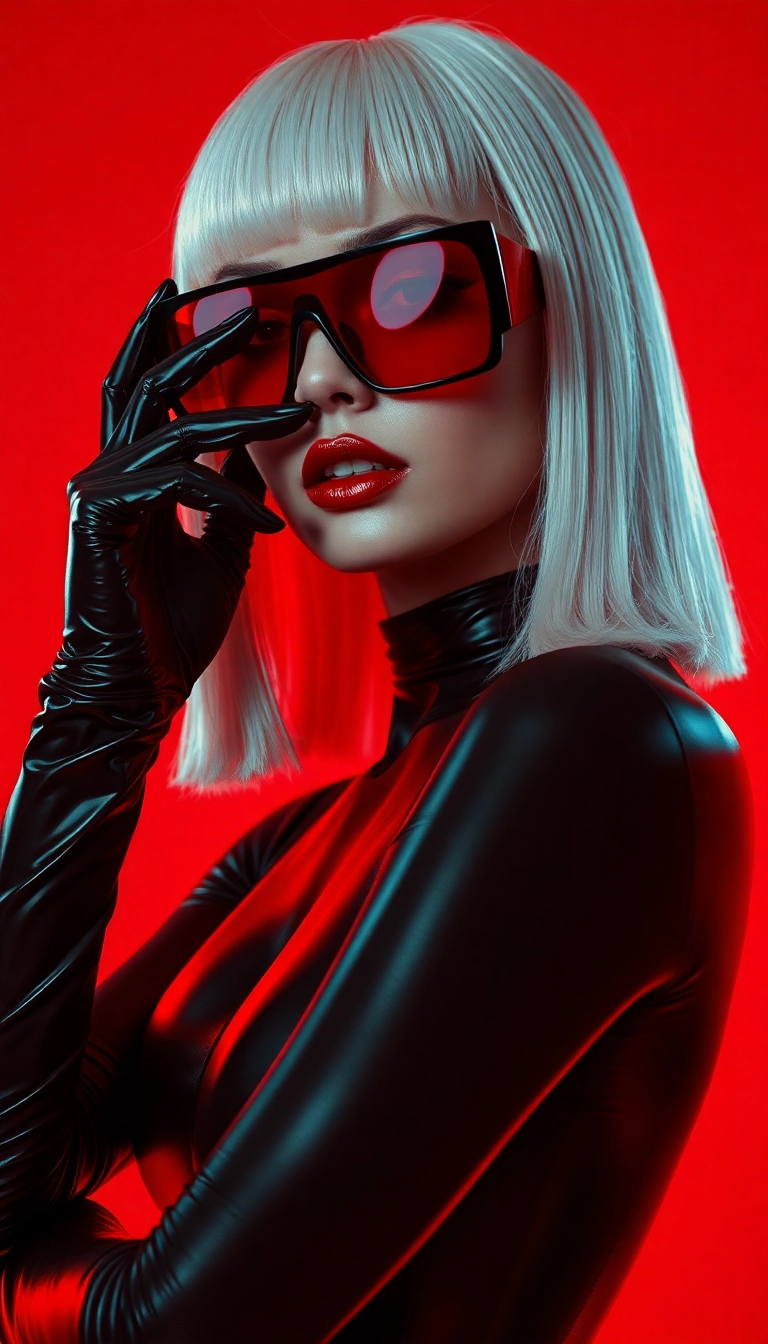 iPhone Sleek AI Y2K Woman Fashion Model in Black and Red Scenic Wallpaper Royalty-Free Stock Image